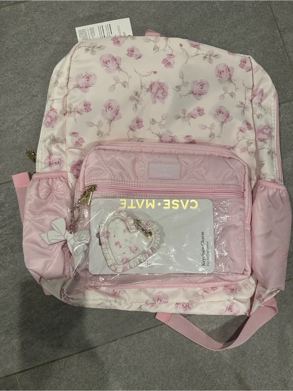 LoveShackFancy Pink Floral Quilted Kids Backpack